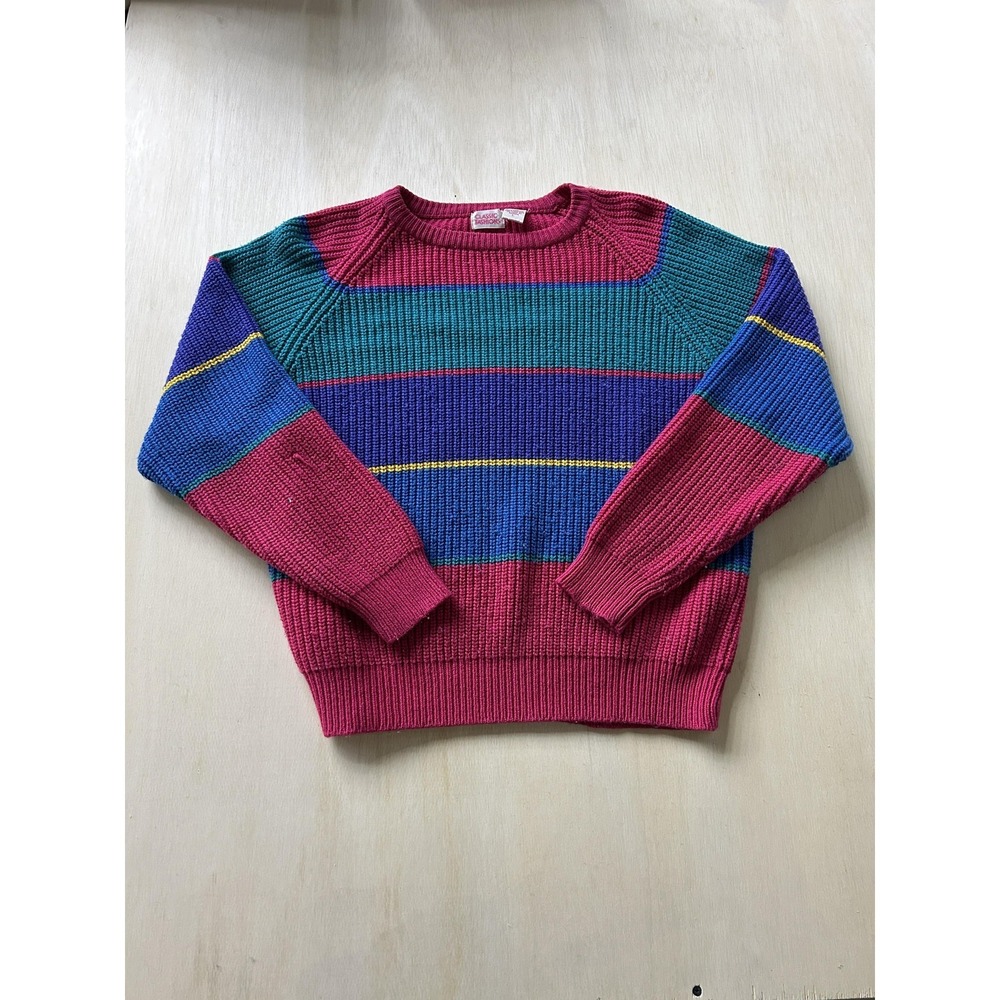 Vintage Classic Fashions Sweater Womens Large Multicolor Striped Knit Pullover